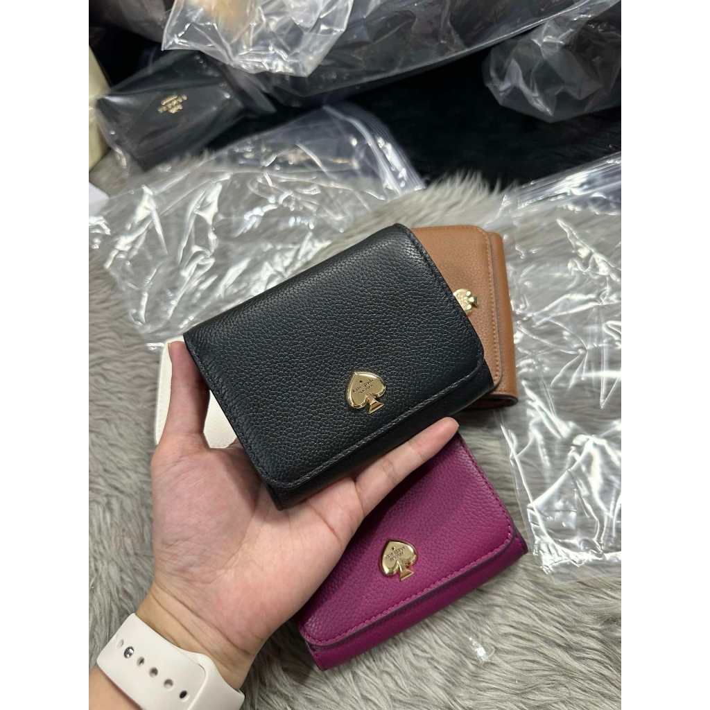 ORIG & IMPORTED KS Kayla Pebbled Leather Small L-Zip Wallet Brown White Black Pink