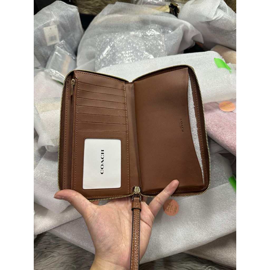 ORIG & IMPORTED CCH Dempsey Large Phone Long Wallet In Signature Brown/Khaki/Black Jacquard