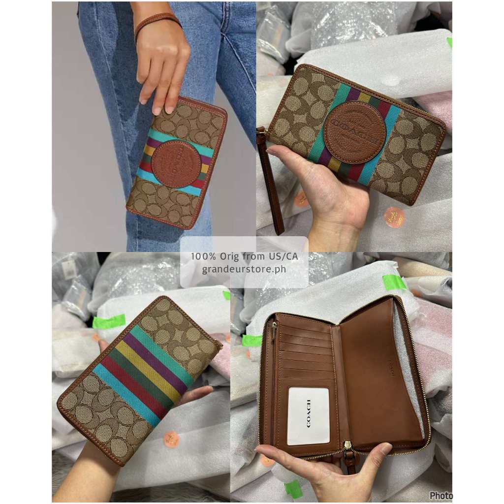 ORIG & IMPORTED CCH Dempsey Large Phone Long Wallet In Signature Brown/Khaki/Black Jacquard