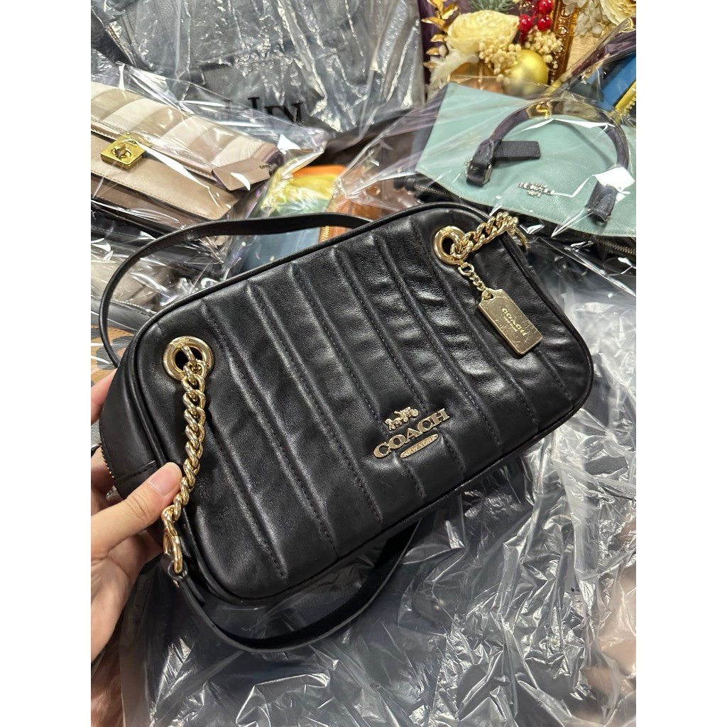 ORIG Preloved CCH Cammie Chain Shoulder Bag With Linear Quilting Black