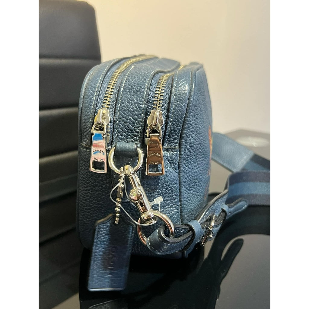 ORIG Preloved CCH Jes Crossbody Medium Double Zip Crossbody Blue Bag with Horse And Carriage