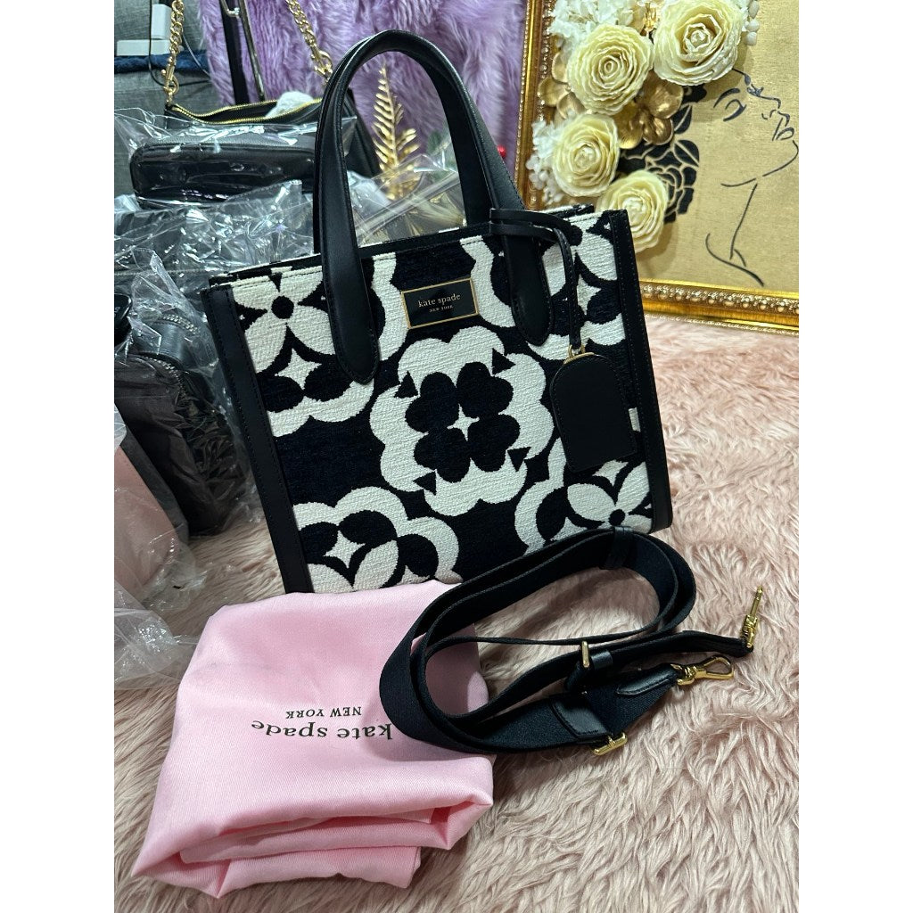 ORIG Preloved KS Retail Spade Flower Monogram Manhattan Chenille Small Tote Black Bag