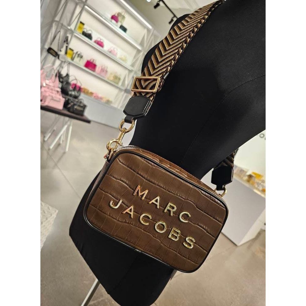 ORIG & IMPORTED MJ Croc-Embossed Flash Crossbody Camera Bag in Dark Brown