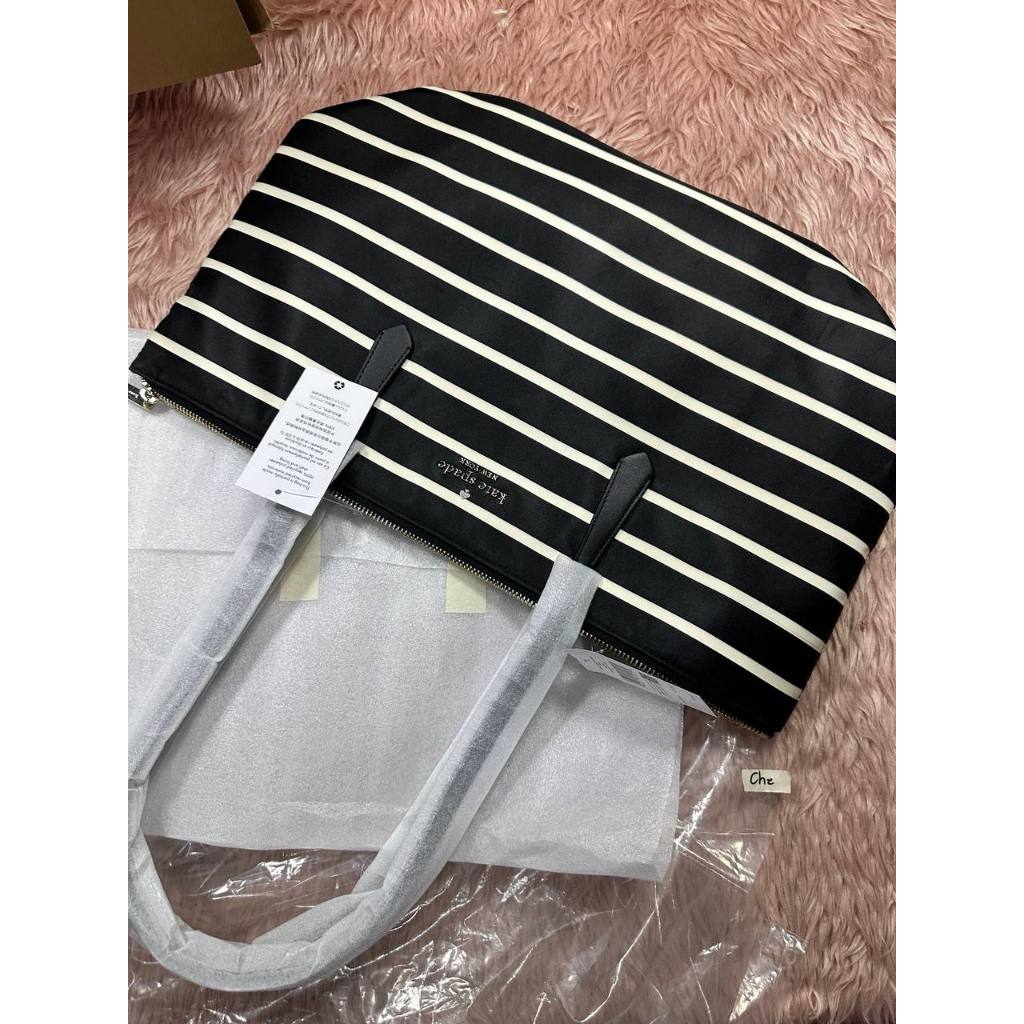 ORIG & IMPORTED KS Kitt Large Tote Nylon Bag Black & White Stripes