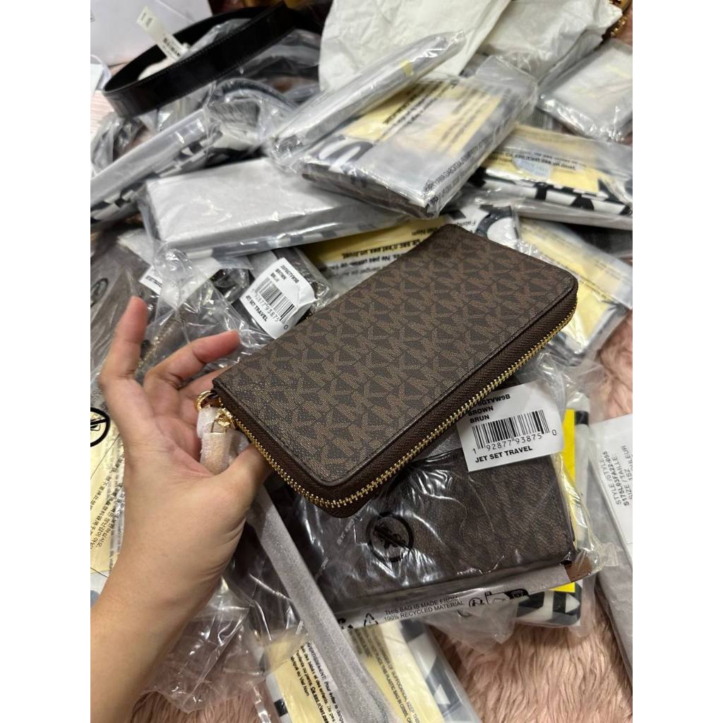 ORIG & IMPORTED MK Jet Set Large Multifunction Phone Case Wristlet Wallet Brown