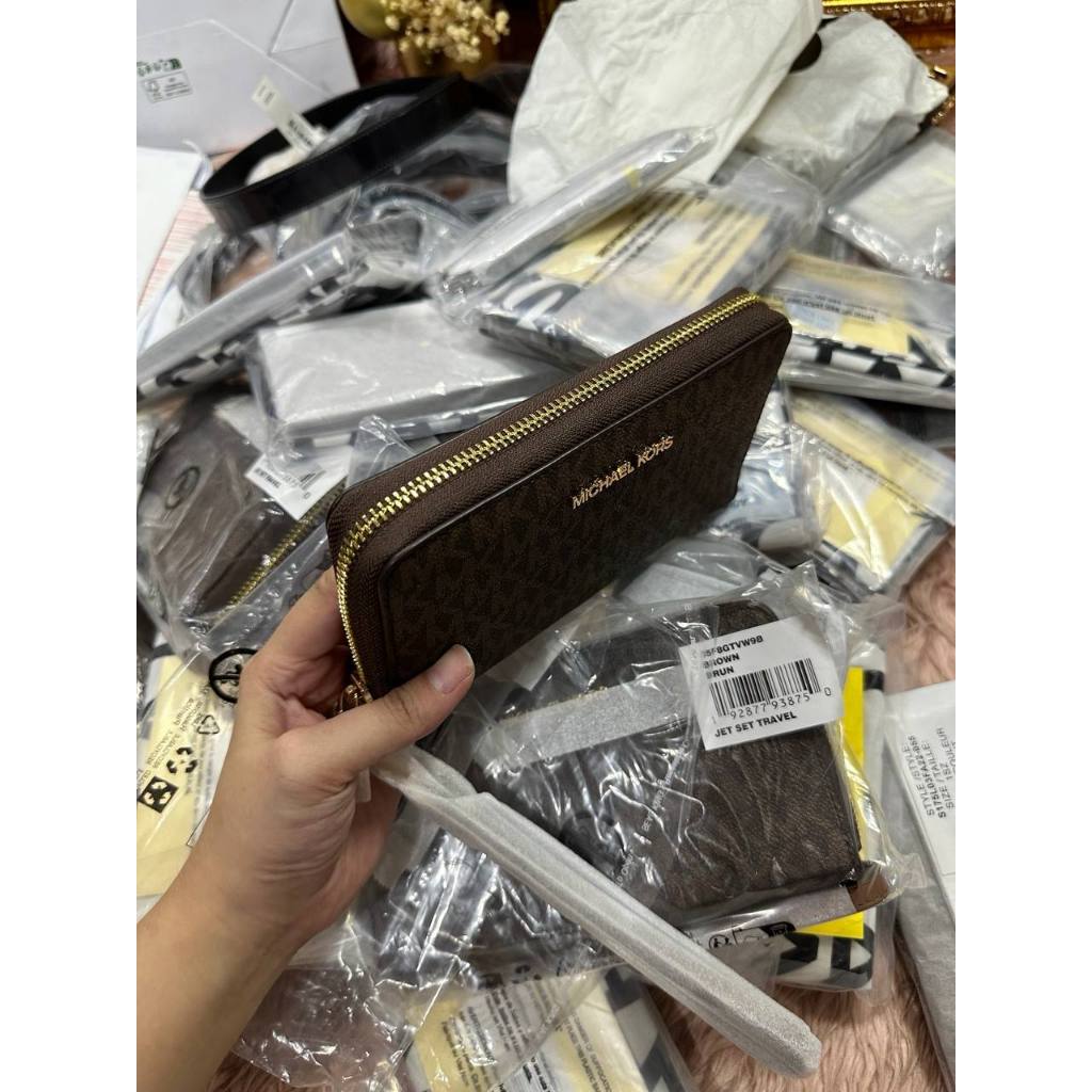 ORIG & IMPORTED MK Jet Set Large Multifunction Phone Case Wristlet Wallet Brown