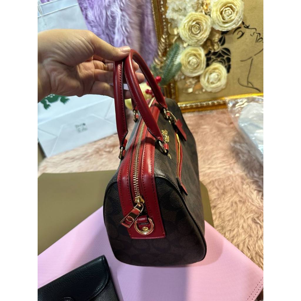 ORIG Preloved CCH Rowan Satchel In Signature Canvas Brown/Red Bag