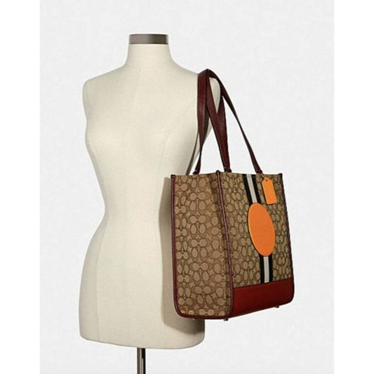 ORIG Preloved CCH Dempsey Tote Bag In Signature Jacquard Brown/Orange