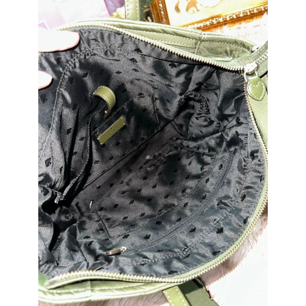 ORIG Preloved KS Chelsea Nylon Medium Satchel Crossbody Bag Enchanted Green