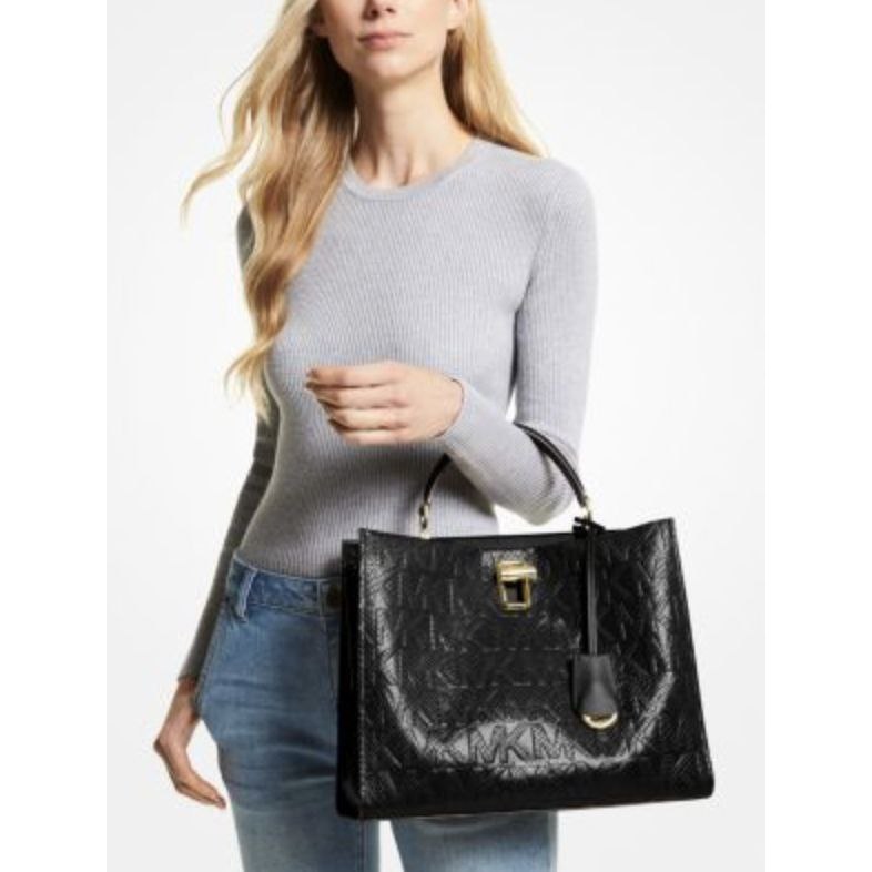 ORIG & IMPORTED MK Penelope Embossed Python Satchel Large Black Bag