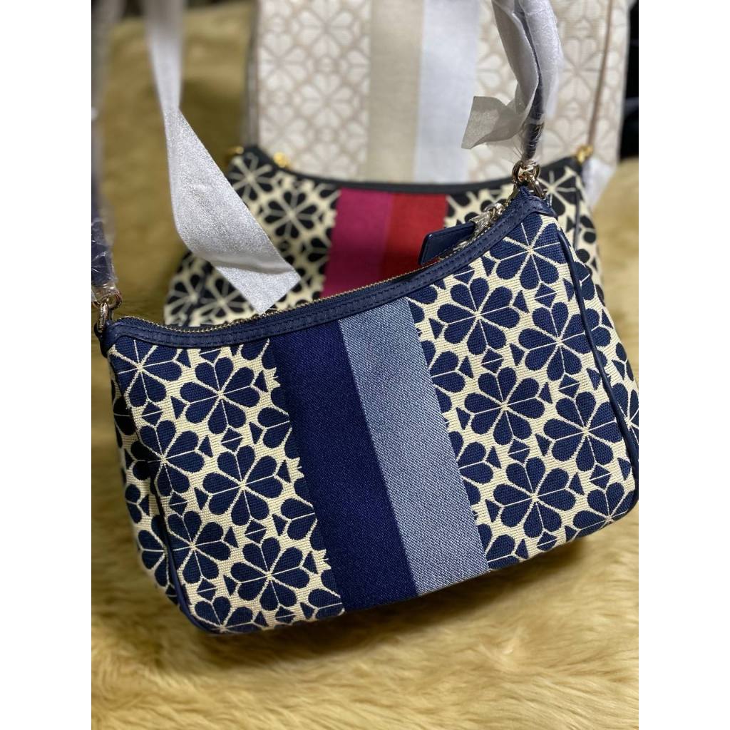 Retail KS Spade Flower Jacquard Stripe Sam Small Shoulder Bag - Blue