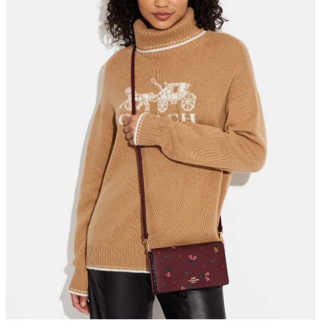 ORIG & IMPORTED CCH Anna Foldover Clutch Bag With Bells Print in Maroon Cherry