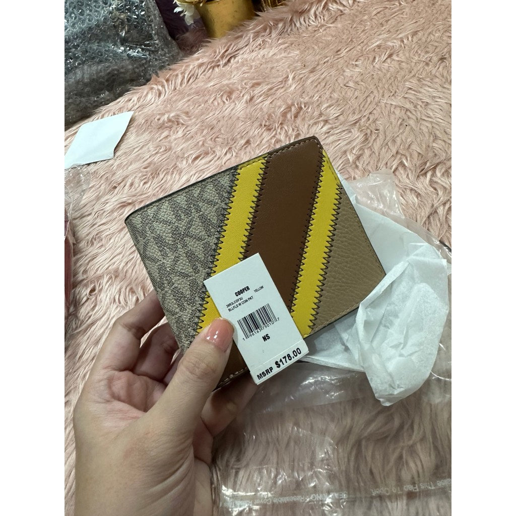 ORIG & IMPORTED MK Cooper Billfold Coin Pocket Bifold Yellow Leather Men's Wallet