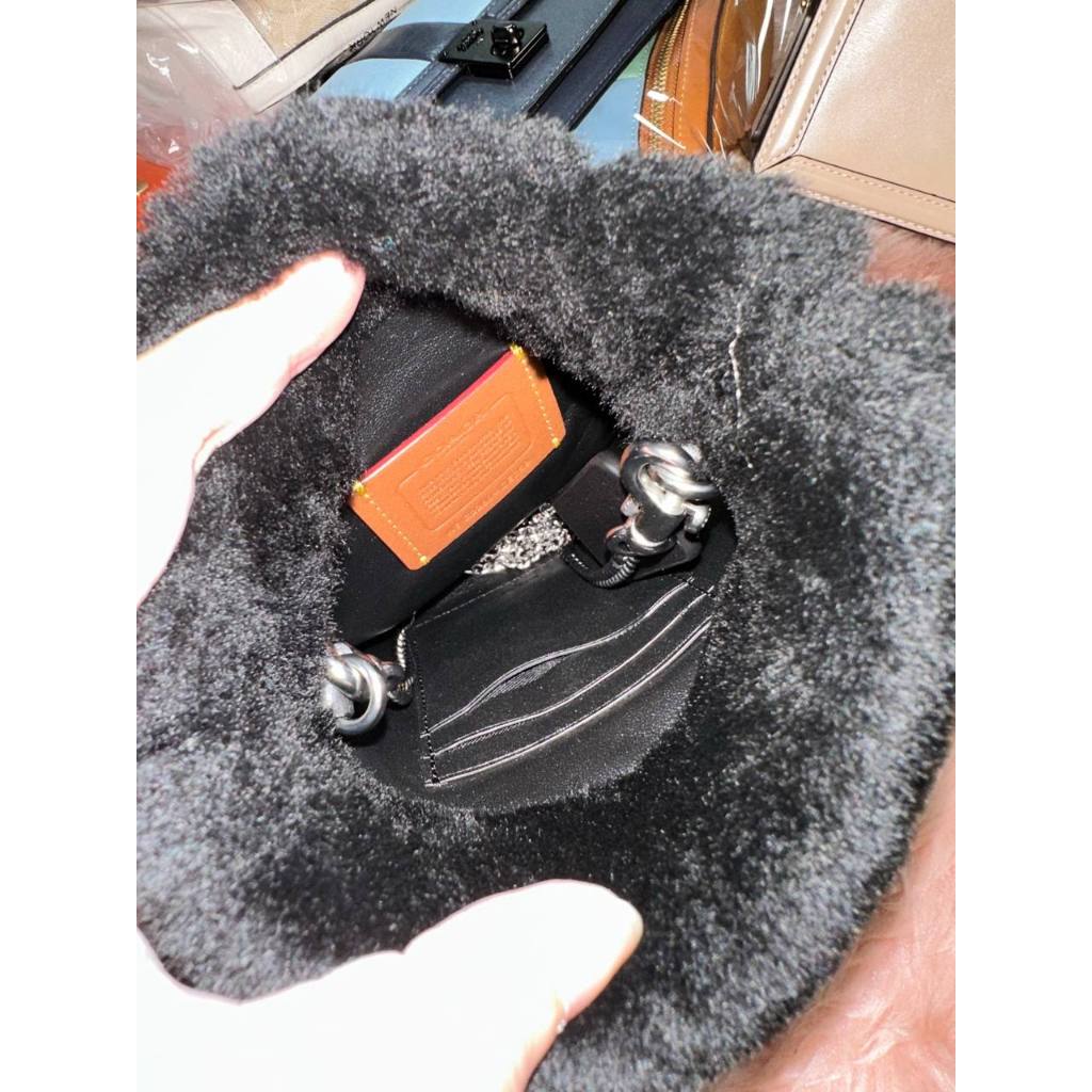 ORIG & IMPORTED CCH Drawstring Pouch In Shearling Fur Black Small Chain Bag