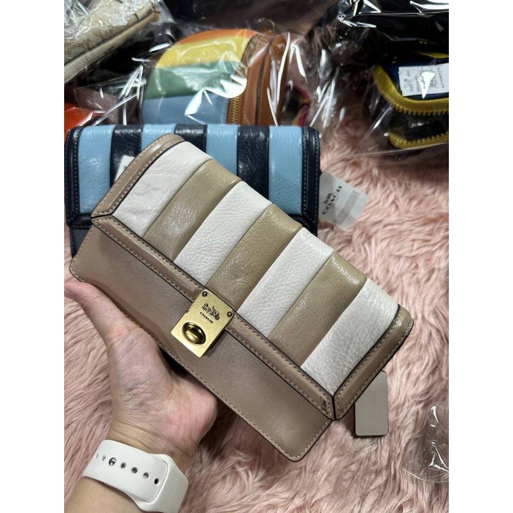 ORIG & IMPORTED CCH Hutton Clutch With Colorblock Quilting Chain Beige Black Bag