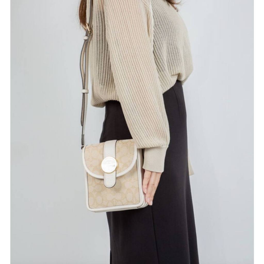ORIG & IMPORTED CCH North/South Lonnie Phone Crossbody Small Bag In Signature Jacquard White