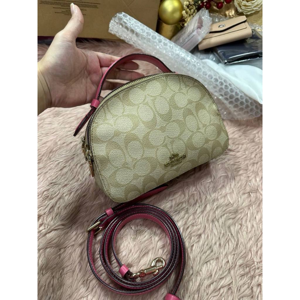 ORIG Preloved CCH Serena Satchel In Signature Canvas in Light Khaki/Pink Small Bag