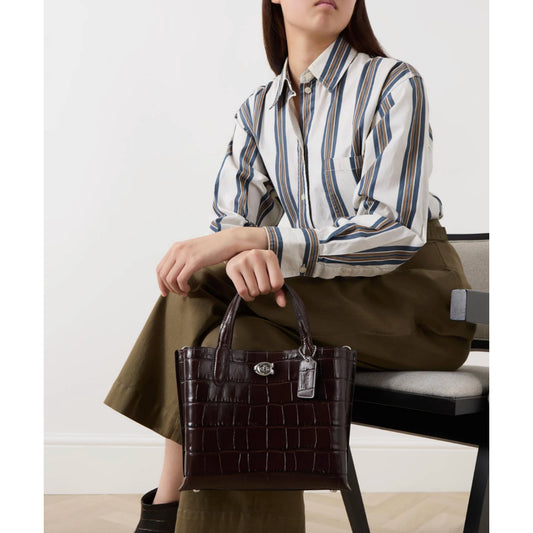 ORIG & IMPORTED CCH Retail Willow 24 Tote Bag in Croc-embossed Leather Maroon Maple Brown