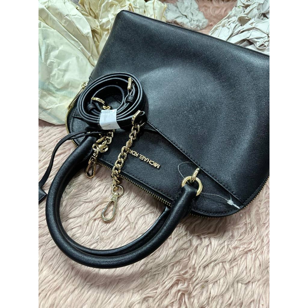 ORIG Preloved MK Jet Set Travel Medium Saffiano Leather Dome Satchel Black Bag