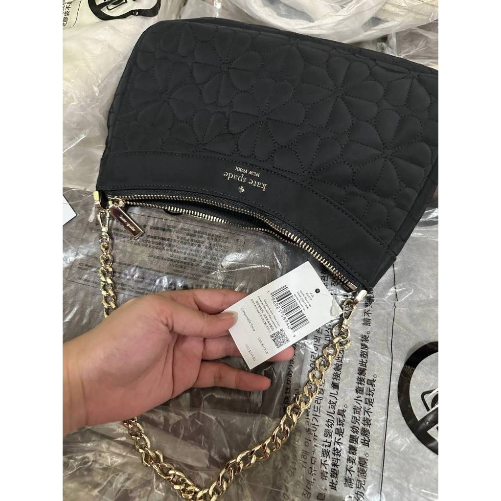 ORIG & IMPORTED KS Spade Flower Quilted Fabric Convertible Crossbody Bag Black / Pink