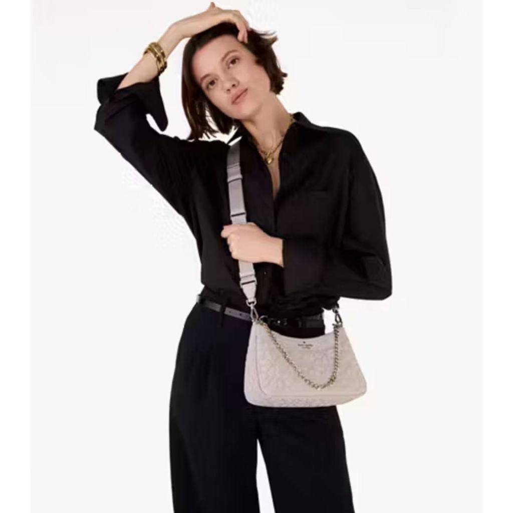 ORIG & IMPORTED KS Spade Flower Quilted Fabric Convertible Crossbody Bag Black / Pink