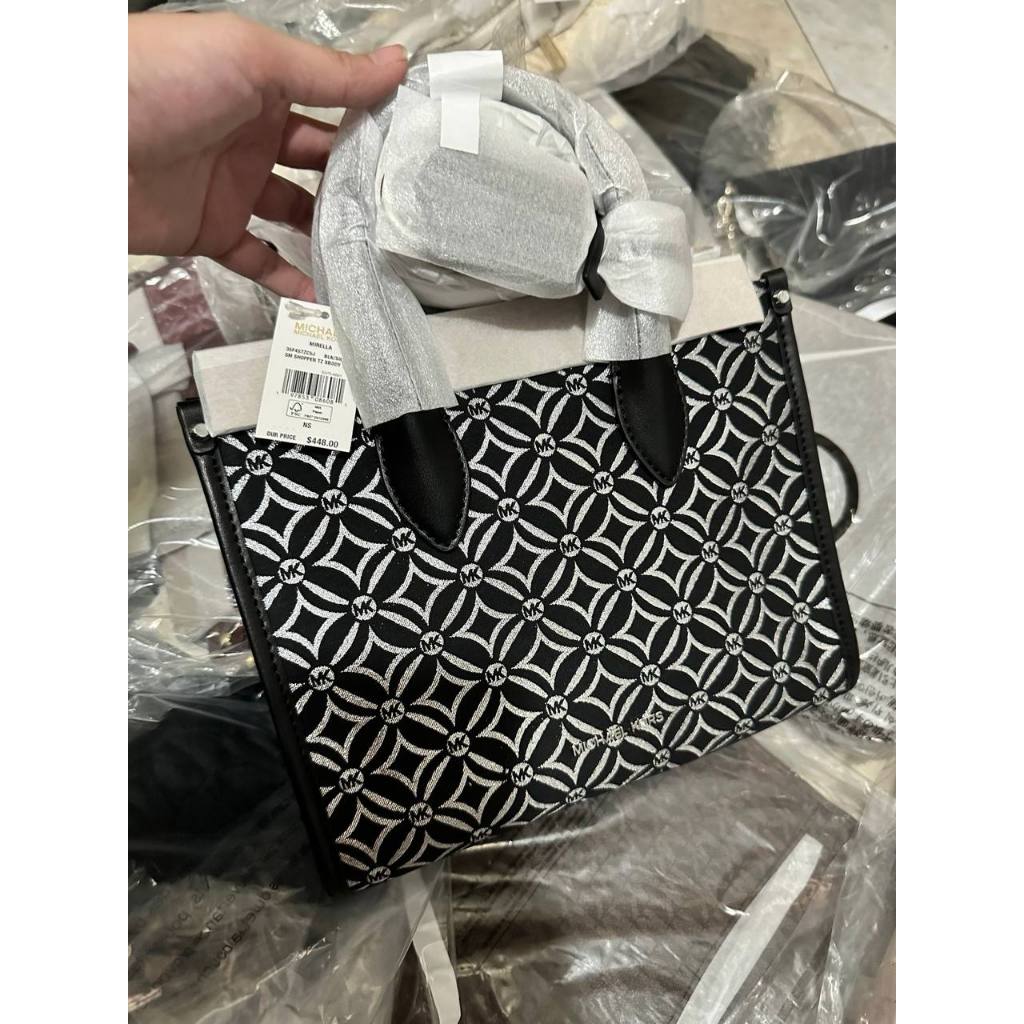 ORIG & IMPORTED MK Small Mirella Satchel Bag Graphic Logo Glitter Black