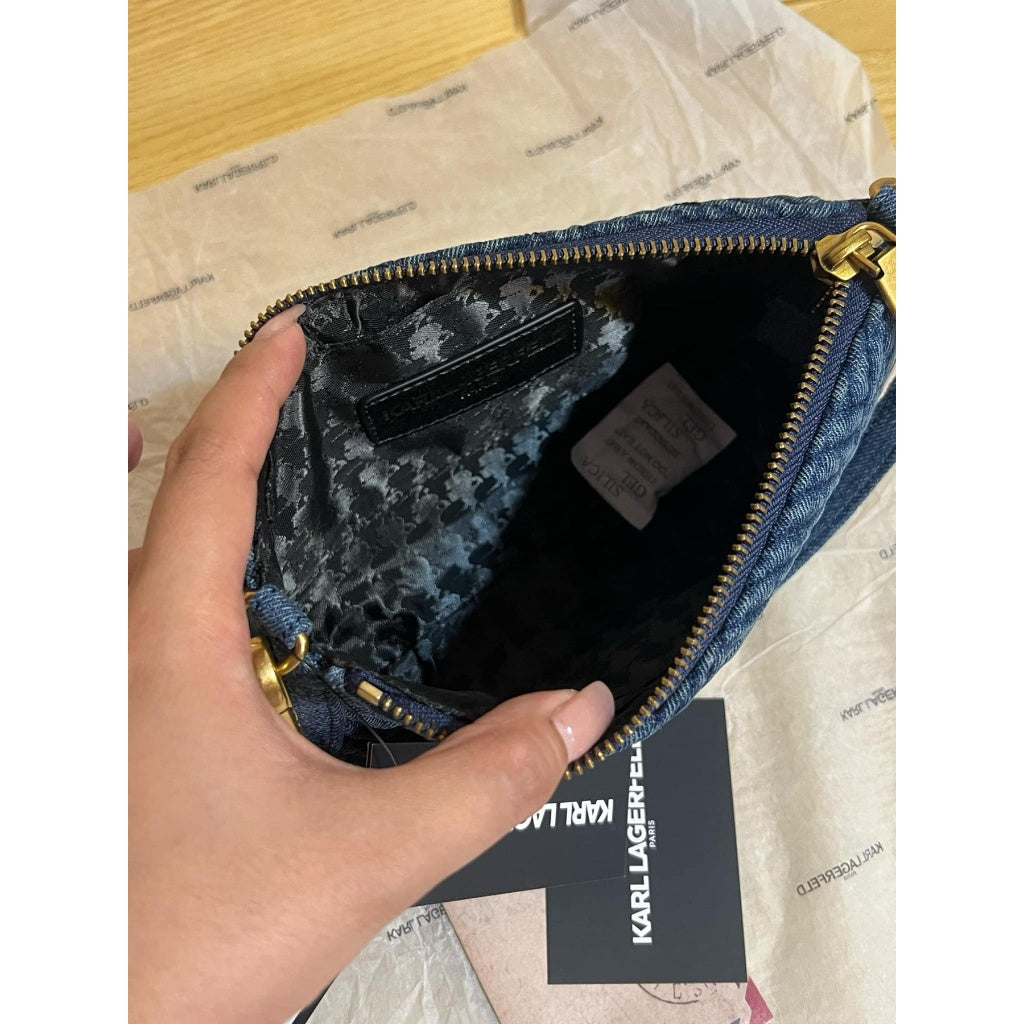 ORIG & IMPORTED Karl Lagerfeld KL Lafayette Denim Shoulder Small Bag Navy Blue