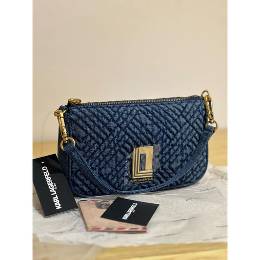 ORIG & IMPORTED Karl Lagerfeld KL Lafayette Denim Shoulder Small Bag Navy Blue
