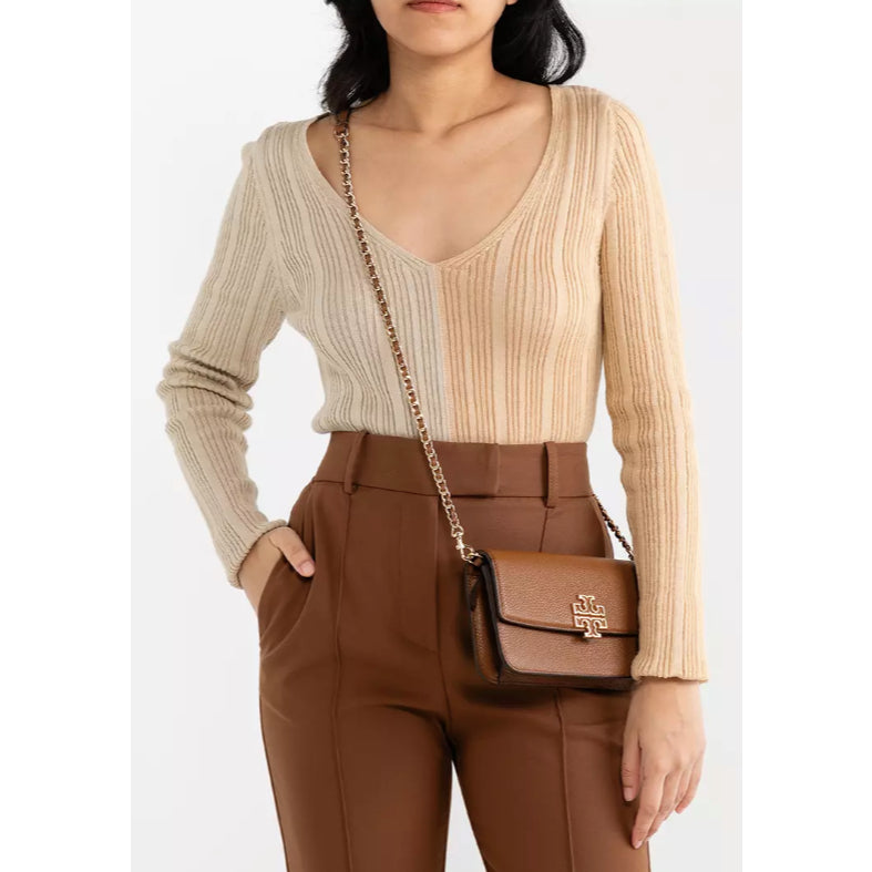 ORIG & IMPORTED TB Britten pebble chain crossbody small bag/purse/wristlet in Tiramisu Br