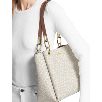 ORIG & IMPORTED MK Trisha Large Logo Shoulder Tote Bag in White