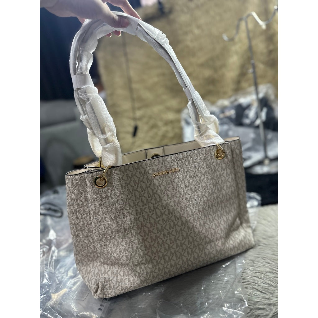 ORIG & IMPORTED MK Trisha Large Logo Shoulder Tote Bag in White
