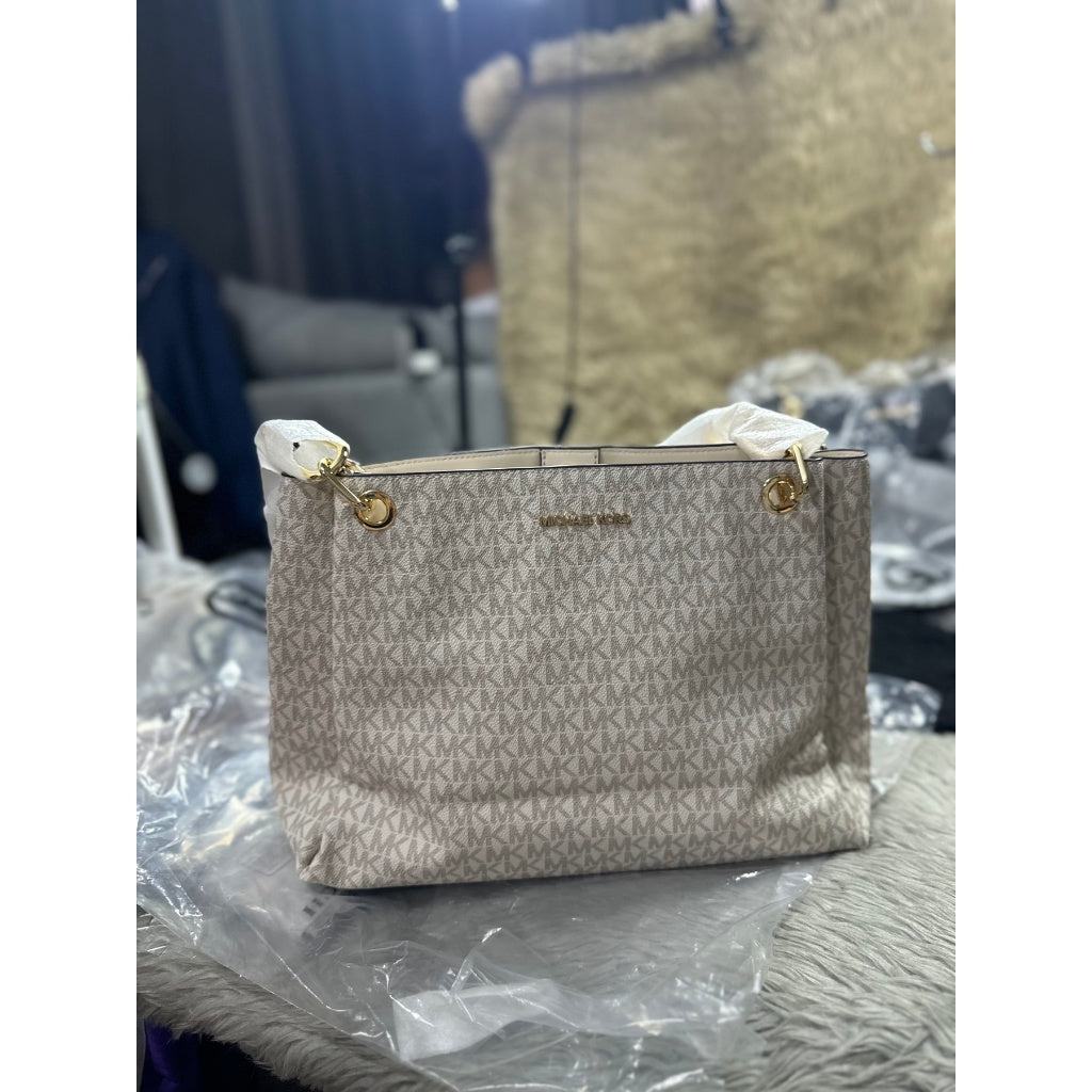 ORIG & IMPORTED MK Trisha Large Logo Shoulder Tote Bag in White