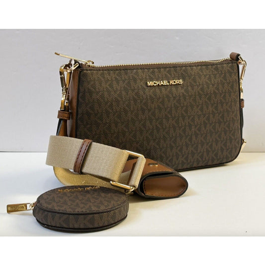 ORIG & IMPORTED MK Jet Set Signature Crossbody Tech Attachment Bag in Brown / Vanilla White