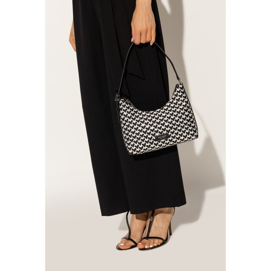 ORIG & IMPORTED KS KS Retail Sam Icon Modernist Hearts Nylon Small Shoulder Bag Black/Whit