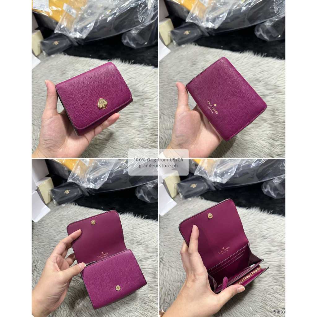 ORIG & IMPORTED KS Kayla Pebbled Leather Small L-Zip Wallet Brown White Black Pink