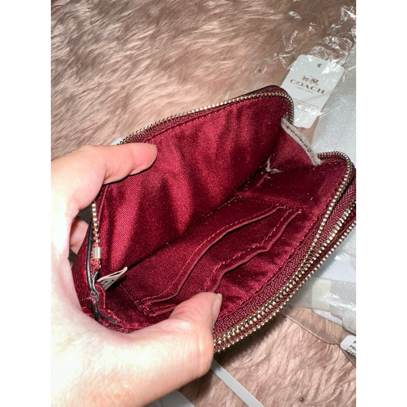ORIG & IMPORTED WITH FLAW CCH Pebbled Leather Double Corner Zip Wristlet Wallet Maroon Red