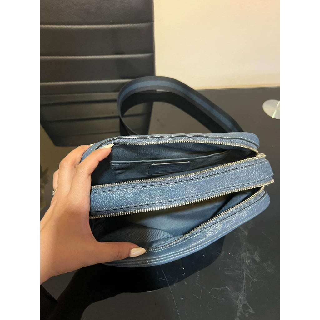 ORIG Preloved CCH Jes Crossbody Medium Double Zip Crossbody Blue Bag with Horse And Carriage
