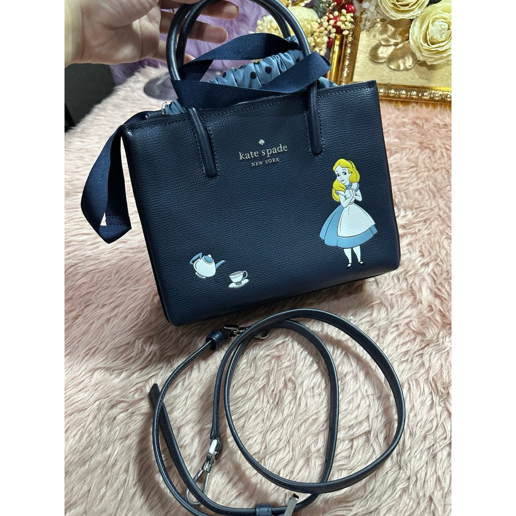 ORIG Preloved KS Alice in Wonderland Shopper Crossbody Bag Blue Navy