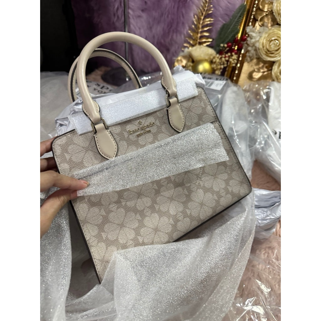 ORIG & IMPORTED KS Signature Spade Flower Small Satchel Bag Dark Beige