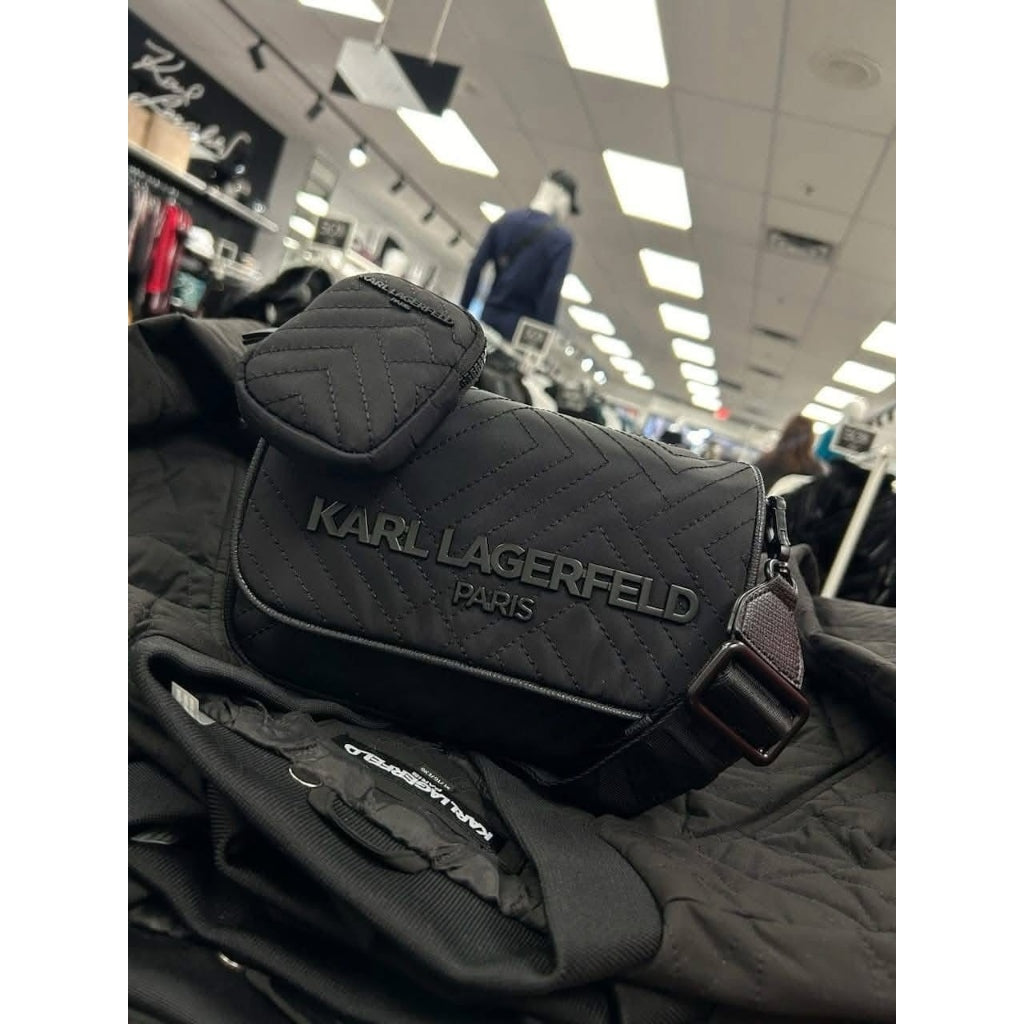 ORIG & IMPORTED Karl Lagerfeld KL Voyage Quilted Camera Black Bag with Pouch
