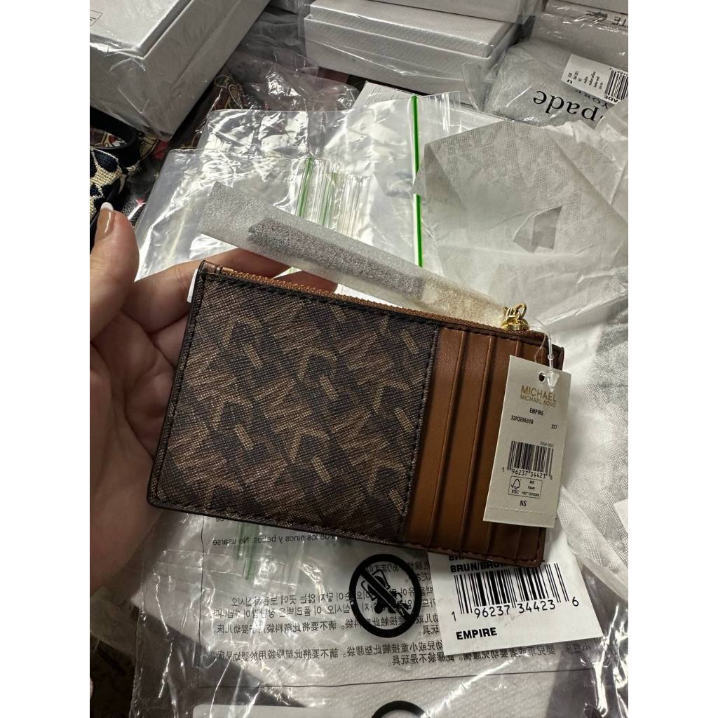 ORIG & IMPORTED MK Empire Large Card Case Slim Wallet Brown White