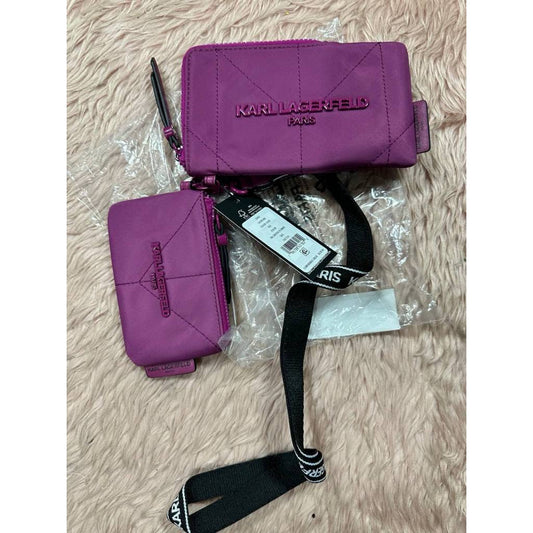 ORIG & IMPORTED Karl Lagerfeld KL Voyage Lanyard Keychain Phone Nylon Wallet Purple Pink