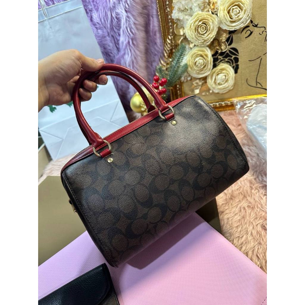 ORIG Preloved CCH Rowan Satchel In Signature Canvas Brown/Red Bag