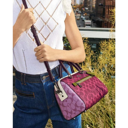 ORIG Preloved CCH Rowan Satchel Bag In Blocked Signature Canvas Pink Purple