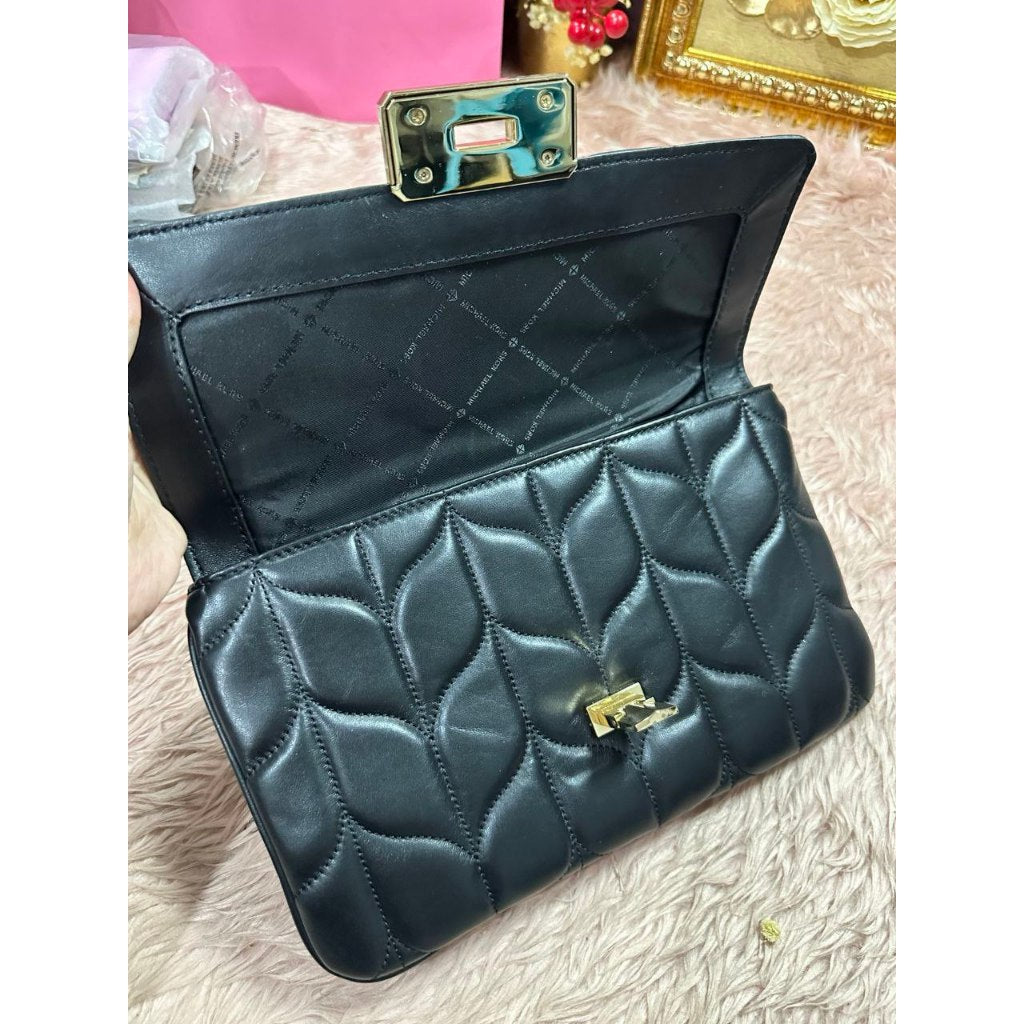 ORIG Preloved MK Peyton Clutch Large Quilted Clutch Shoulder Bag Black