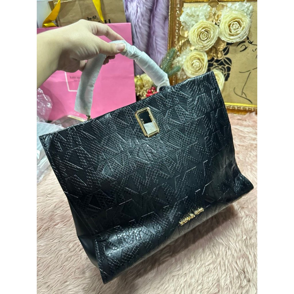 ORIG & IMPORTED MK Penelope Embossed Python Satchel Large Black Bag