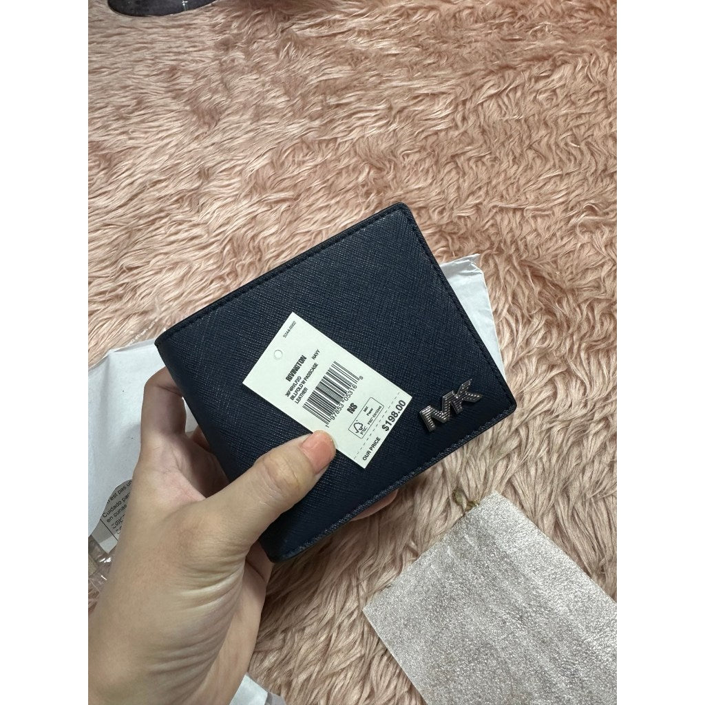 ORIG & IMPORTED MK Rivington Leather Billfold Men's Wallet with Passcase Navy Blue