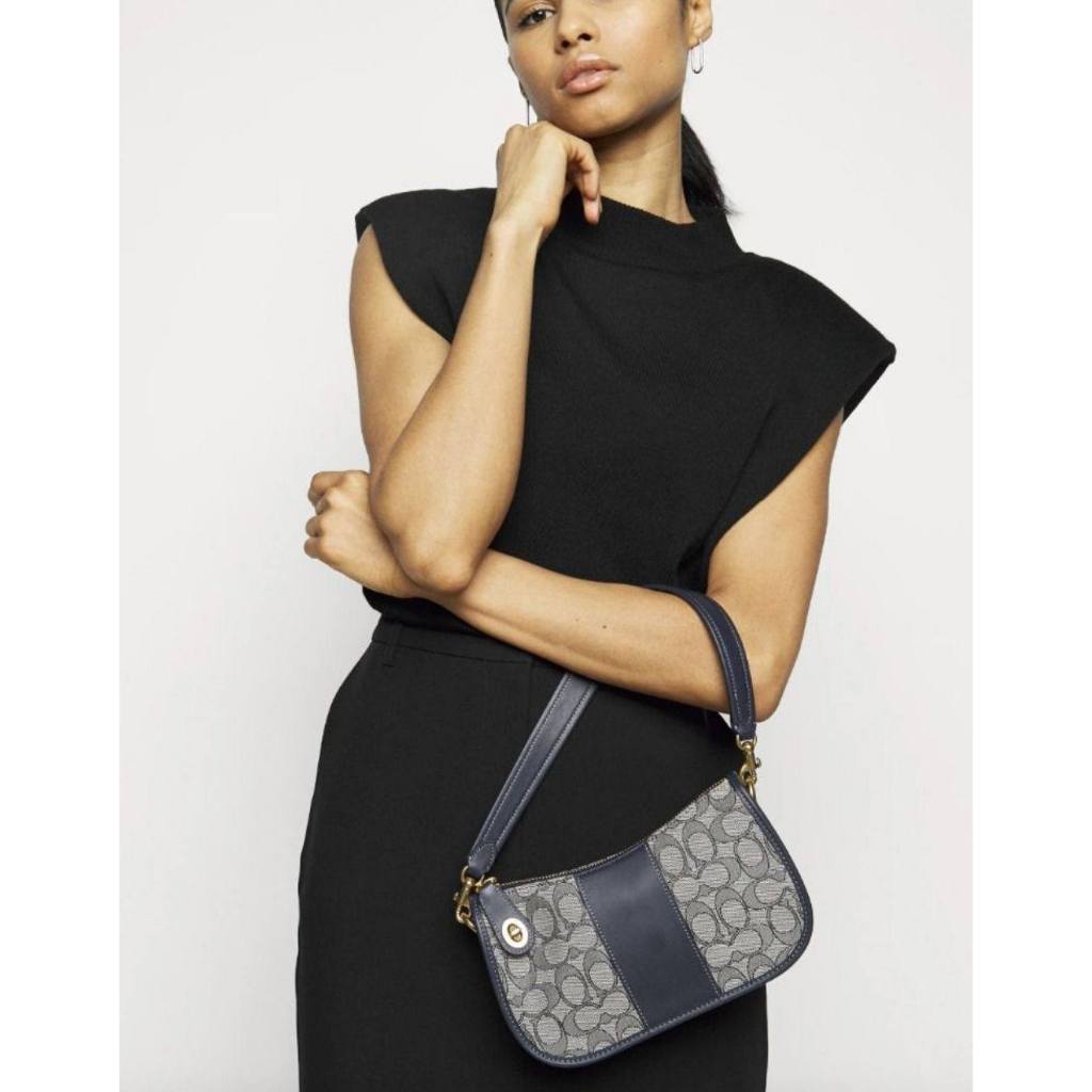 ORIG Preloved CCH Retail Swinger Blue Shoulder Bag In Signature Jacquard