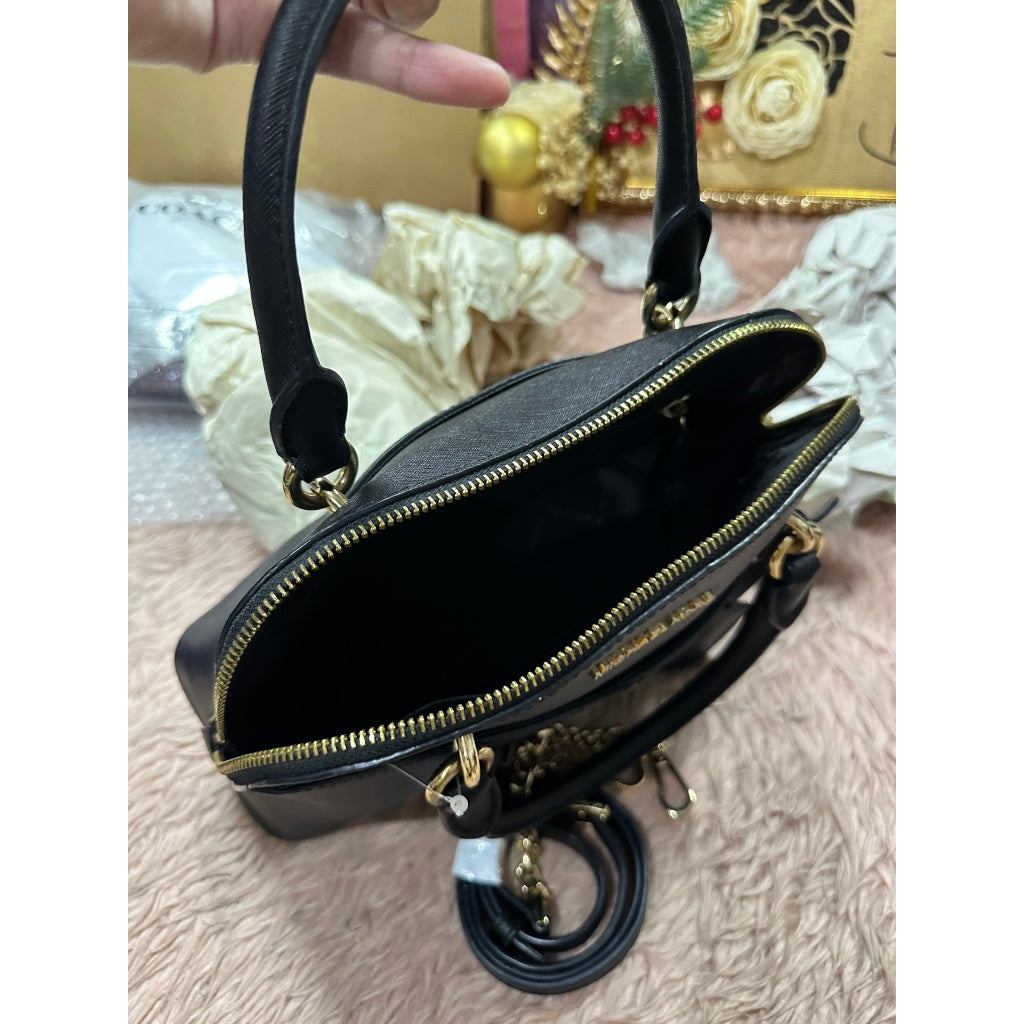 ORIG Preloved MK Jet Set Travel Medium Saffiano Leather Dome Satchel Black Bag
