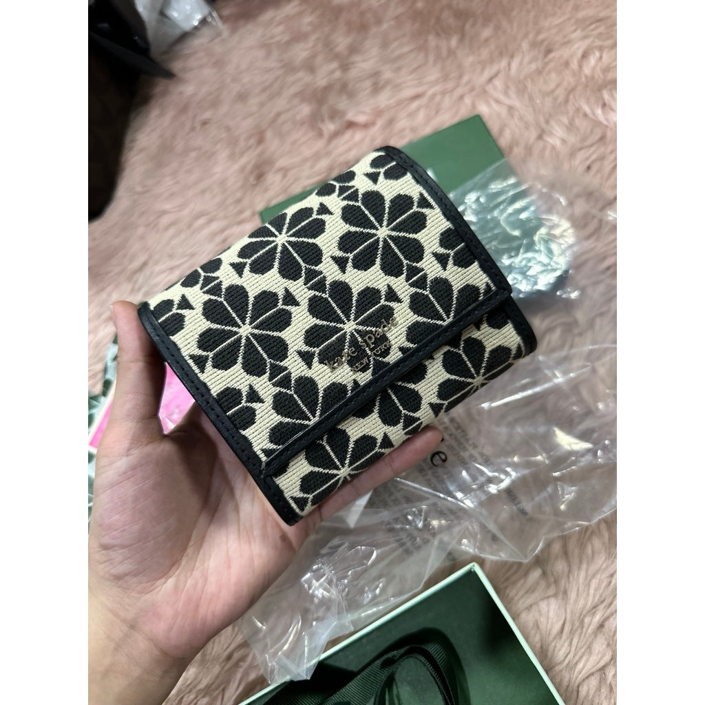 ORIG Preloved KS Spade flower jacquard small zip wallet bifold retail wallet